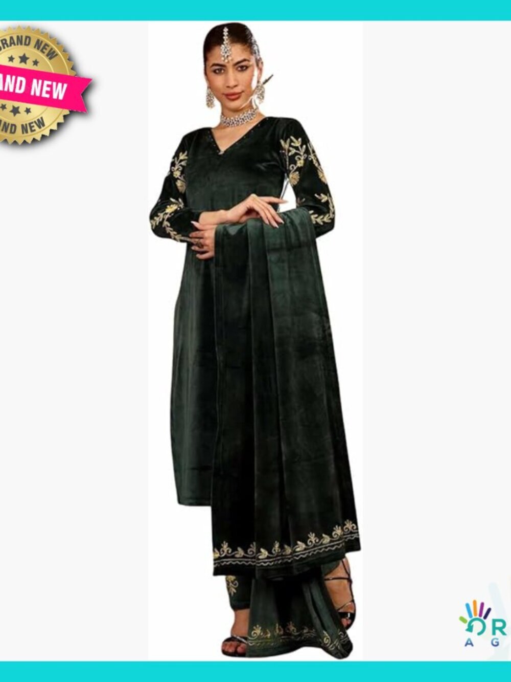 Velvet Embroidery Salwar Suit Set Kurta Pant Dupatta Festive Party Wear